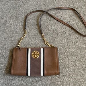 Tory Burch Brown and White Stripe Crossbody Bag